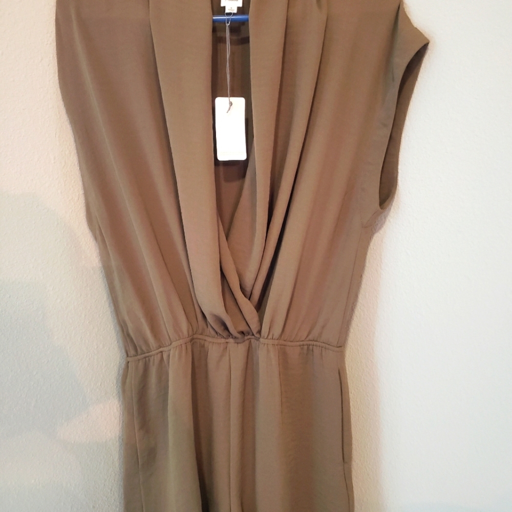 Olive green romper with open flowy top
